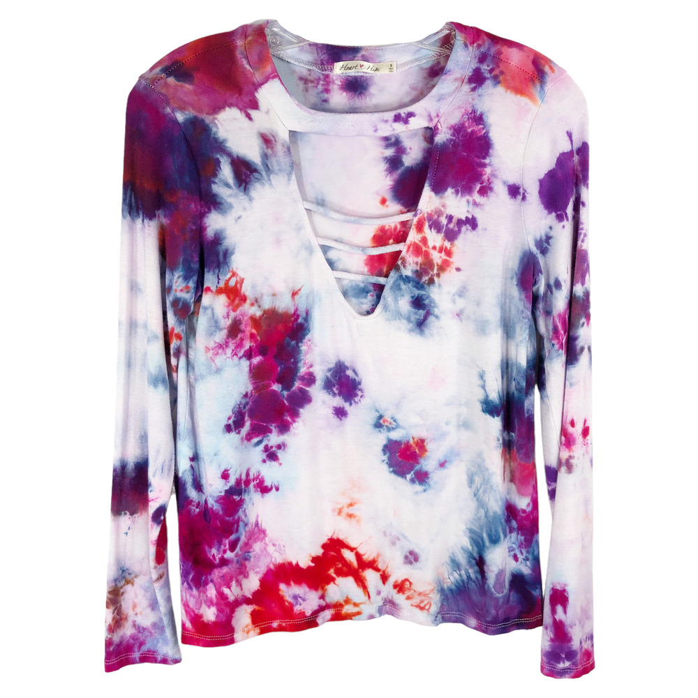 Heart Hips Small Top Handmade Tie Dye My Love Purple Pink Strappy Keyhole 265